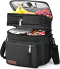 LOKASS Lunch Box for Women-Double Deck Insulated Adults Lunch Bag with Removable Shoulder Strap- Cute Wide Open Lunch Tote for Work/Office/Picnic/Beach/Travel (Black)