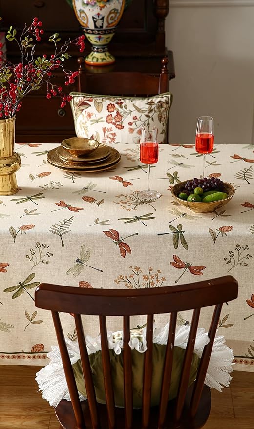 ISAENNE Designer Floral Linen Tablecloth Rectangular,French Off White Elegant Table Cloth,Washable Home Decor Tablecloths for Dining Thanksgiving Kitchen Christmas Party,55"*87"-Grace B
