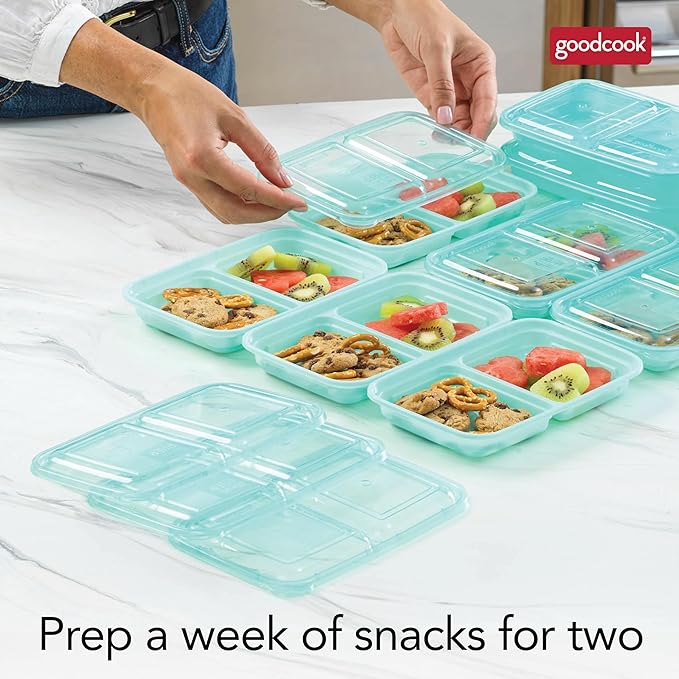 GoodCook 2-Compartment Food Storage Container Set with Snap-Shut Lids, Reusable Divided Snack Containers with Lids, Blue (Pack of 40)