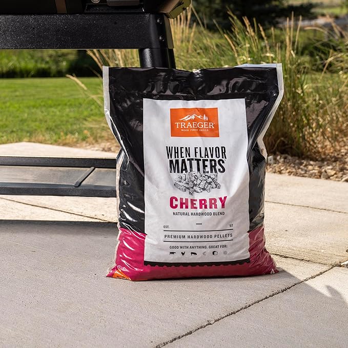 Traeger Grills Cherry 100% All-Natural Wood Pellets for Smokers and Pellet Grills, BBQ, Bake, Roast, 18 lb. Bag (Pack of 3)