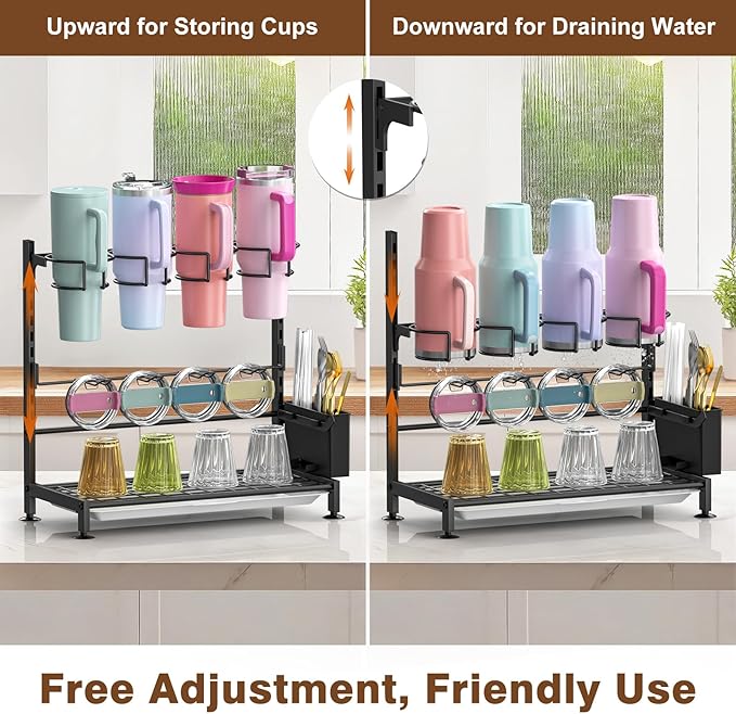 Housolution Water Bottle Organizer Drying Rack for 40oz Tumbler with Handle, 5 Levels Height Adjustable Cup Holder Storage Rack, Compatible with Stanley, Owala, Simple Modern and Other Brands