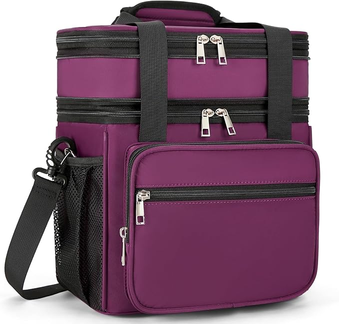 HSHRISH Expandable Lunch Box for Women, Double Deck Large Insulated Lunch Bag Women Leakproof Durable Lunch Cooler Tote Bag, Lightweight Cute Lunchbox for Work Outdoor Travel, Purple