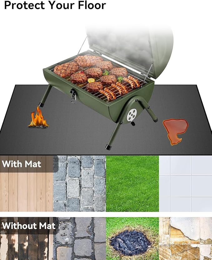 29×29 inch Heavy Duty Large Under Grill Mats for Outdoor Grill, Double-Sided Fireproof, Waterproof, Oil Proof Deck and Patio Protector, BBQ Mat Grill Floor Mats Fireplace Fire Pit Mat