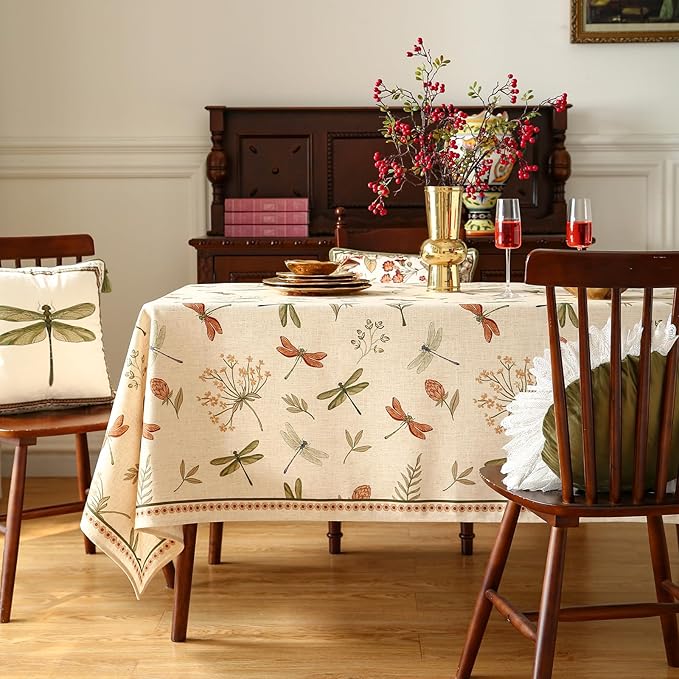 ISAENNE Designer Floral Linen Small Square Tablecloth,French Off White Elegant Table Cloth,Washable Home Decor Tablecloths for Dining Thanksgiving Kitchen Christmas Party,55"*55"-Grace B