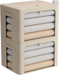 FHSQX 2 Pack Clear Window Storage Bins - Large Stackable Linen Fabric Storage for Clothes Foldable Container Organizer Set with Carrying Handles (Beige, 19.7x 15.7x 12.6 Inch)