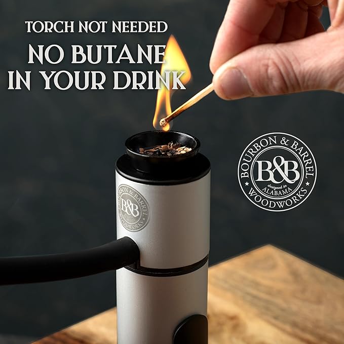 BOURBON&BARREL Cocktail Smoker Kit | Crafted with Walnut Wood | Whiskey Smoker Kit with Instant Smoker, Glass Drink Topper and 4 Varieties of Wood Chips | Old Fashioned Drink Smoker [Walnut]