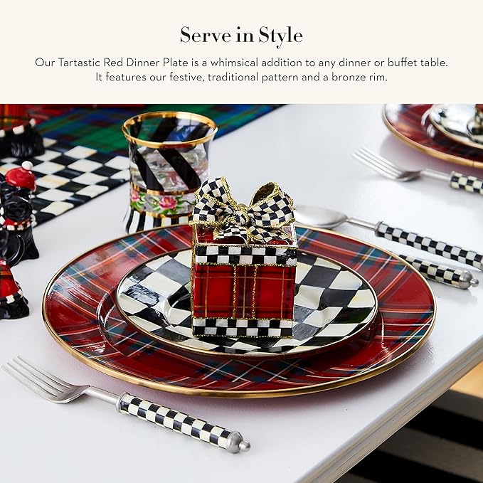 MACKENZIE-CHILDS Enamel Dinner Plate, Decorative Dinnerware Plate, 10 Inches, Tartastic