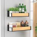 2 Pack Magnetic Spice Storage Rack Organizer for Refrigerator and Oven, Wood Fridge Organizers and Storage