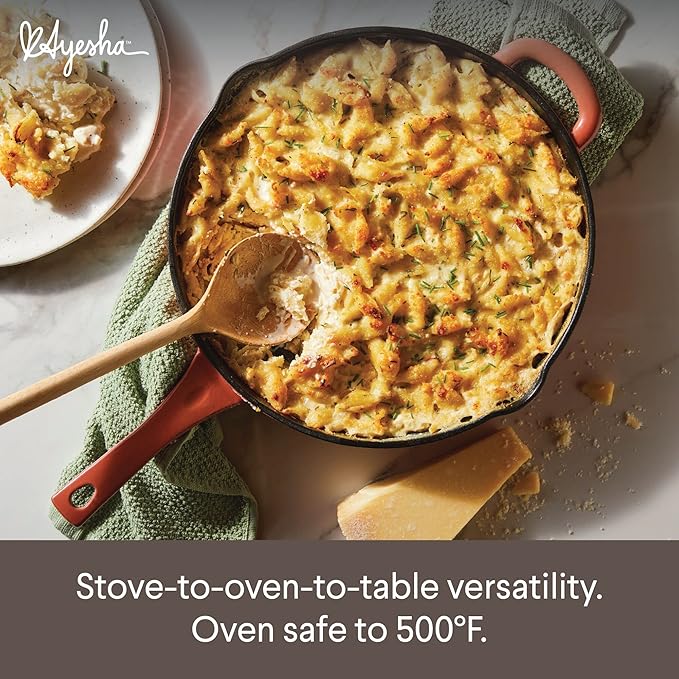 Ayesha Curry Kitchenware Enameled Cast Iron Skillet/Frying Pan with Helper Handle and Pour Spouts, 12 Inch - Redwood Red