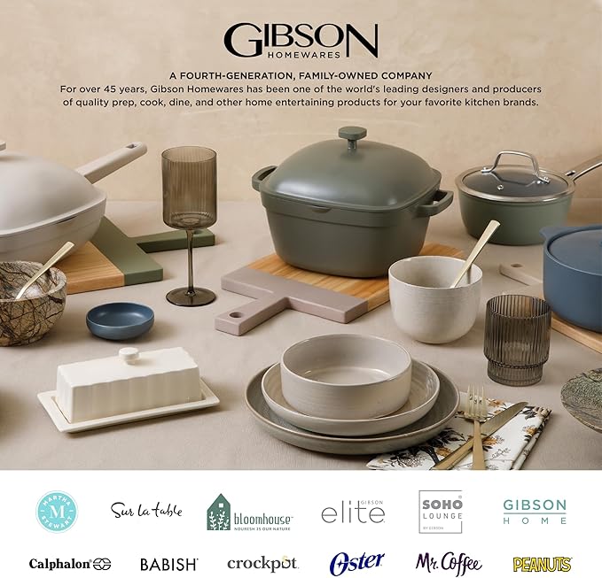 Gibson Elite Sunveil 16 Piece (Service for 4) Plates and Bowls Reactive Glaze Round Dishes Stoneware Ceramic Dinnerware Set -Blue
