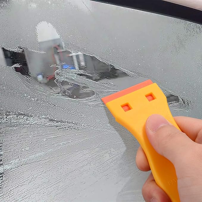 EHDIS 1.5" Plastic Razor Scraper Tool with 10pcs Double Edged Blades for Adhesive Remover,Removing Labels Stickers Decals Taping on Glass Windows(Yellow)