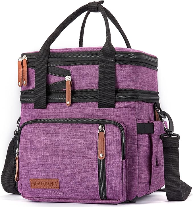 MOV COMPRA Purple Lunch Bag Women, Expandable Insulated Lunch Box for Work, Large Lunch Bag Leakproof Lunch Box Cooler Bag（Purple）