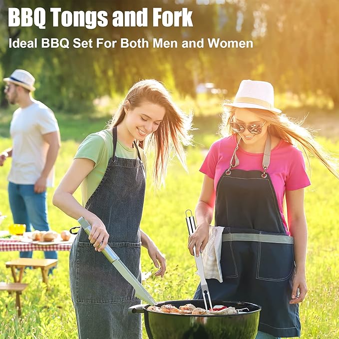 ROMANTICIST 27pcs Heavy Duty Grilling Gifts for Men Dad Christmas, Extra Thick BBQ Accessories Tools Set, Stainless Steel Grill Utensils Kit with Meat Claws, Carrying Bag for Outdoor Camping Silver