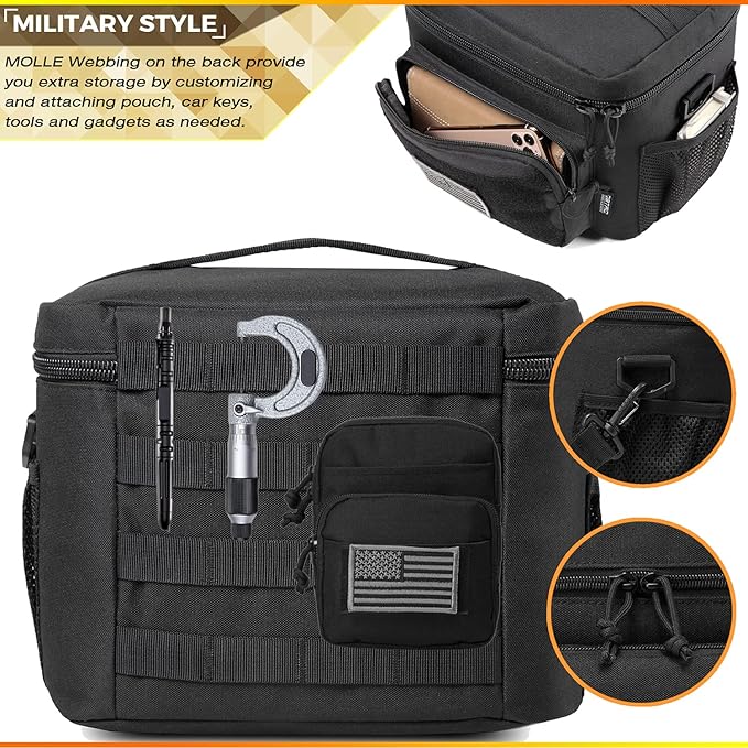 DBTAC Tactical Lunch Bag for Men Women, 12 Cans Insulated Lunch Box for Adult | 9L Leakproof Lunch Cooler Tote for Work Office Outdoor Travel | Soft Easy To Clean Liner x2, Urban Black