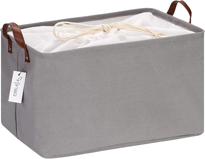 Hinwo 31L Large Storage Bins, Closet Organizers and Storage, Shelf Baskets, Foldable Clothes Storage Baskets with Handles, Containers for Clothing, Blanket, Towels, Toys, Bedding (Gray)