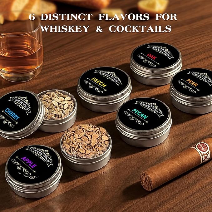 Electric Whiskey Smoker Kit with 6 Wood Chips, Rechargeable Electric Cocktail Smoker Kit Built-in Lighter, No Butane Needed, Bourbon Whiskey Gifts for Men,Dad,Husband, Christmas
