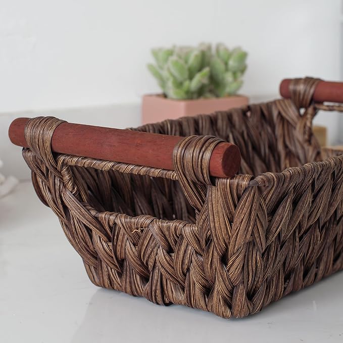 GRANNY SAYS Wicker Storage Baskets, Waterproof Wicker Basket with Handles, Woven Storage Bins for Pantry, Brown, 2-Pack