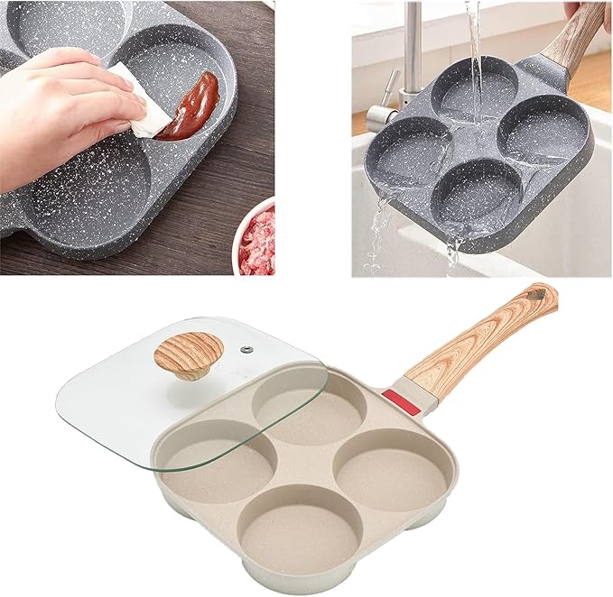 Fried Egg Pan, Egg Frying Pan with Lid Nonstick 4 Cups Pancake Pan Aluminium Alloy Cooker for Breakfast(White)