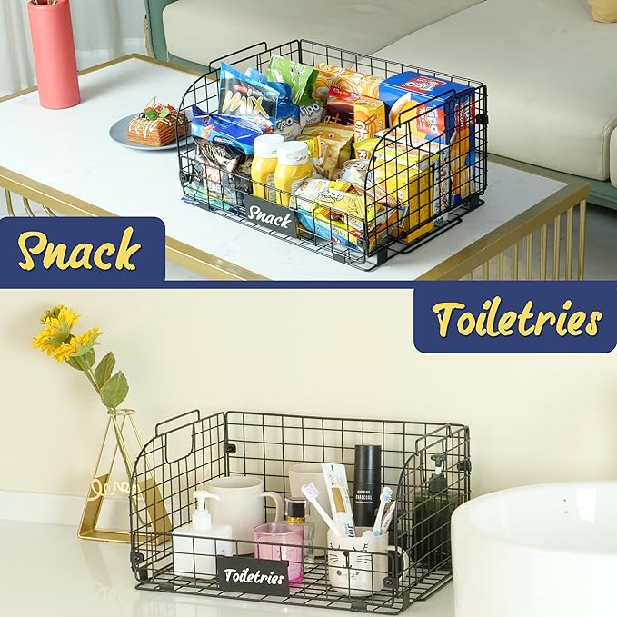 4 PACK XXL Stackable Wire Baskets for Storage Pantry,Fruit Basket For Kitchen Cabinet,16.3''x12''x8.2''Vegetable Fruit Snack Chips Onion Potato Cans Organization, pantry organizers and storage