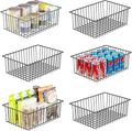 Simple Trending 6 Pack Large Wire Baskets for Organization, Metal Pantry Storage Baskets for Cabinet, Kitchen, Garage, Bathroom, Black