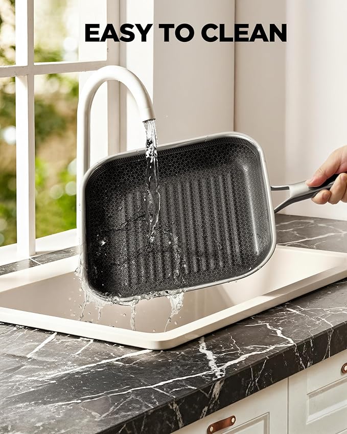 Nonstick Grill Pan,12 Inch Square Steak Grilling Pan for Indoor Cooking & Outdoor Grilling, Non Stick Stainless Steel Grill Skillet Steak Pan, PFOA Free cookware