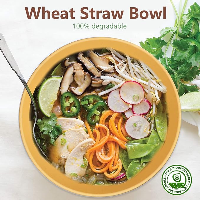 Homienly Unbreakable Cereal Bowls, Wheat Straw Bowl Set 8 PCS, Microwave and Dishwasher Safe Bowl for Soup, Cereal, Salad, Snack, Rice, Reusable Plastic Bowls for Kitchen, RV, Gathering (Yellow,26 OZ)