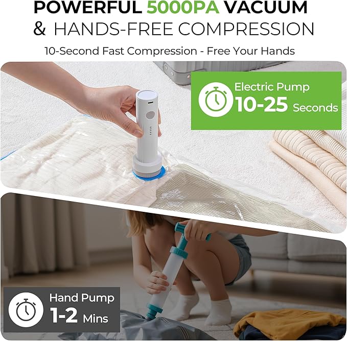 Vacuum Storage Bags for Travel - 12 Pack Compression Packing with Wireless Electric Pump for Luggage Vacuum Seal Bags for Clothes Suitcase Space Saver Organizer 4 XSmall/4 Small/4 Medium