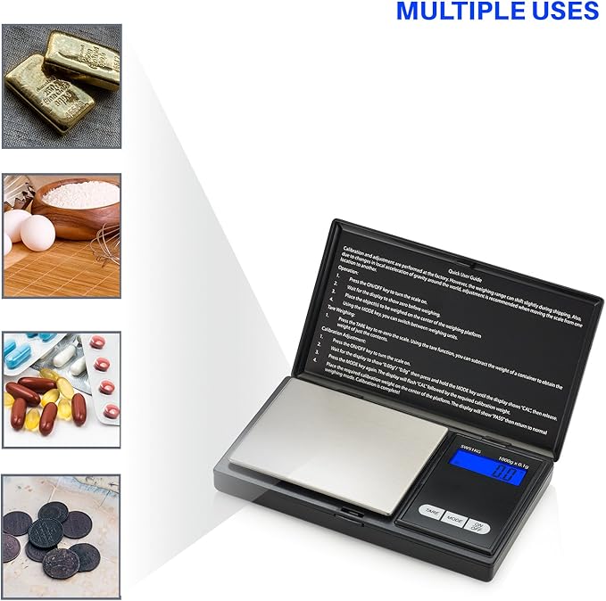 Smart Weigh Digital Pocket Gram Scale, 1000g x 0.1 Grams, Digital Gram Scale, Jewelry Scale, Food Scale, Medicine Scale, Kitchen Scale Black, Battery Included