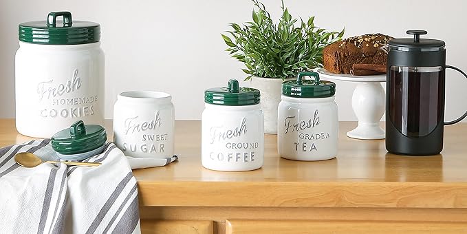 DII Kitchen Accessories Collection Ceramics, Jar Canister Set, Dark Green, 3