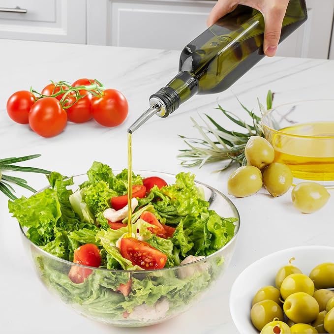 Zulay Kitchen 17oz Olive Oil Dispenser Bottle – Glass Oil Cruet with Spout, Funnel & Pourers, Easy-Pour Decanter for Kitchen Cooking and Serving (Green)