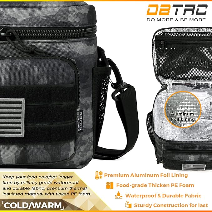 DBTAC Tactical Lunch Bag for Men Women, 12 Cans Insulated Lunch Box for Adult | 9L Leakproof Lunch Cooler Tote for Work Office Outdoor Travel | Soft Easy To Clean Liner x2, LE Camo
