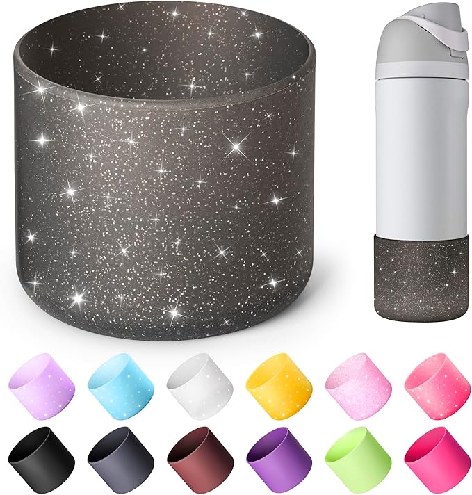 Silicone Boot for Owala 24 oz Water Bottles, Anti-Slip Protective Sleeve Bottom Protector for Owala Twist & FreeSip & Flip Stainless Steel Water Bottle (Glitter Black)