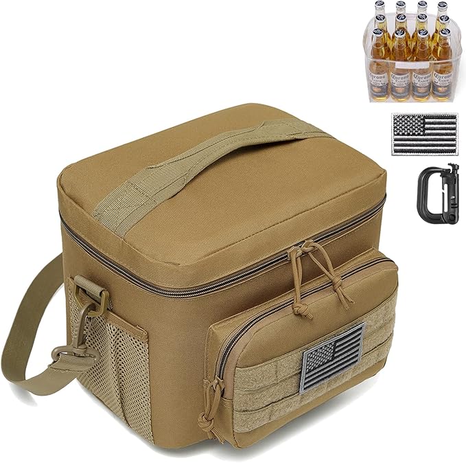 DBTAC Tactical Lunch Bag for Men Women, 12 Cans Insulated Lunch Box for Adult | 9L Leakproof Lunch Cooler Tote for Work Office Outdoor Travel | Soft Easy To Clean Liner x2 (Tan)