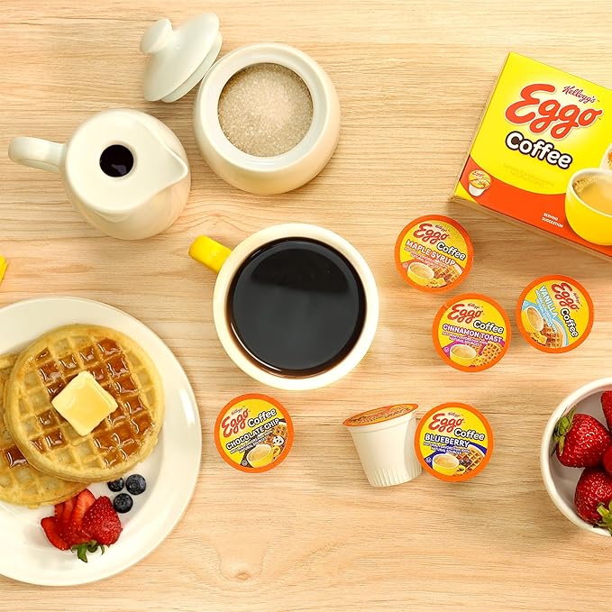 Eggo Beverages Waffle Flavored Coffee Pods Variety Pack Sampler for Keurig K Cup Brewers, Fair Trade Certified, 40 Count – Chocolate Chip, Cinnamon, Maple Syrup, Blueberry, Vanilla