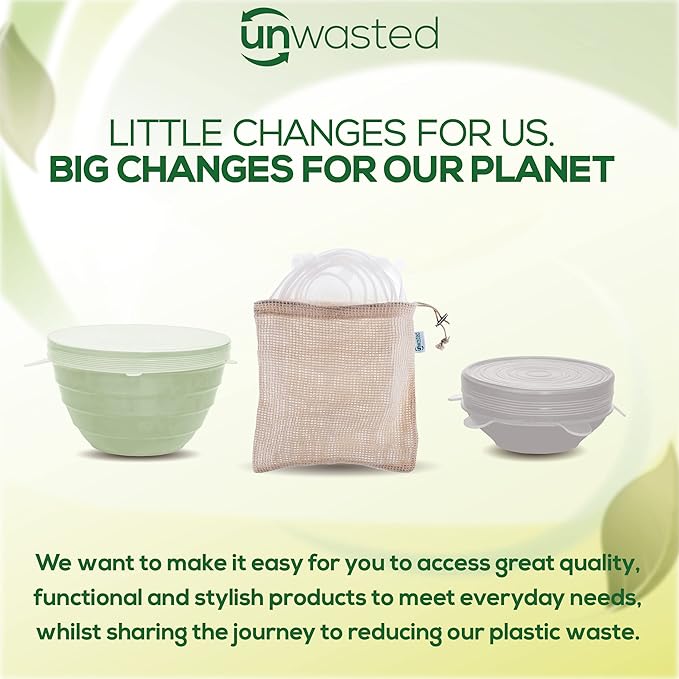 unwasted Reusable Silicone Lids (Variety Pack) – Upgrade Your Kitchen Gadgets with Our Covers for Food Storage – Reusable Silicone Stretch Lids and Food Covers for Containers (Pack of 7)