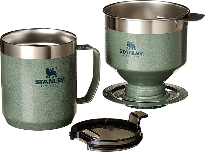STANLEY Perfect Brew Pour Over Set | 12 oz Camp Mug with Lid Included | Drip Coffee Maker with Reusable Filter | Insulated Stainless Steel | BPA-Free | Hammertone Green