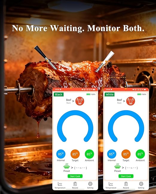 Wisebee Meat Thermometer Digital Wireless, 328FT Dual Probes Food Thermometer Bluetooth Remote Monitoring for Cooking- BBQ, Grill, Oven, Smoker