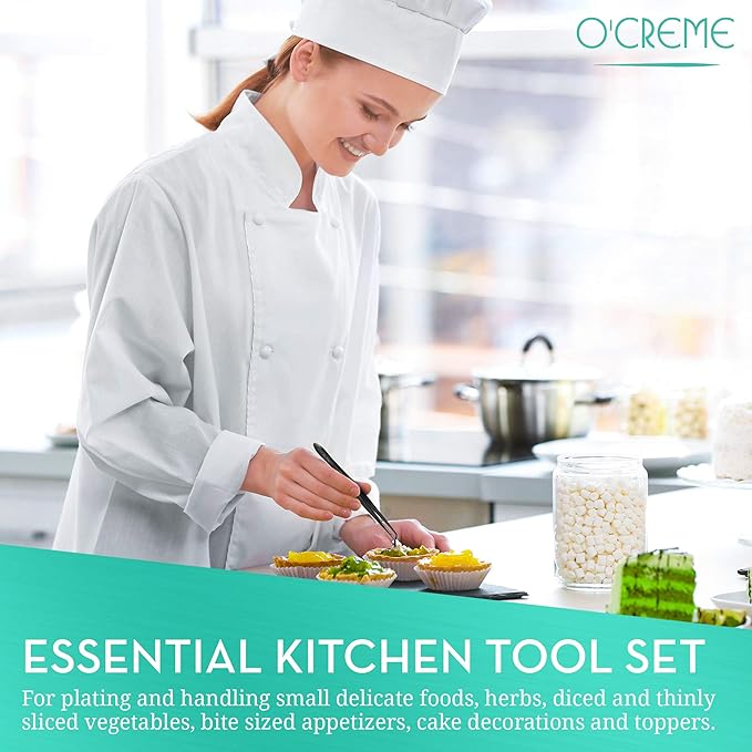 O'Creme Stainless Steel Precision Kitchen Tweezer Tongs 6.25" with Fine Tip (Blue)