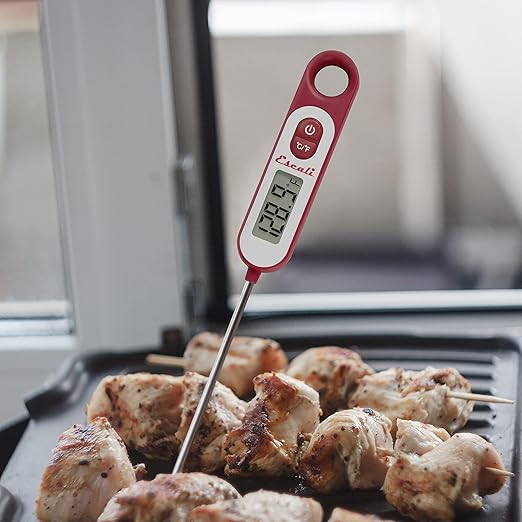 Escali Long Stem Digital Thermometer for Meat, Frying, Cooking, Candy and Kitchen Use, Extra Long 5.6-Inch Probe, Red