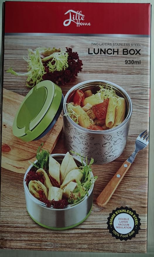 Lille Home Vacuum Insulated Stackable Stainless Steel Thermal Lunch/Snack box, 2-Tier Bento/Food Container with Lunch bag, Smart Diet, Weight Control, 32 Ounces