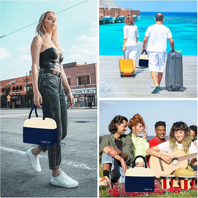 DALINDA Lunch Bag Women, Lunch Box for Women Men Reusable Insulated Lunch Tote Bag, Handbags Case High Capacity for Travel Work Picnic,white blue