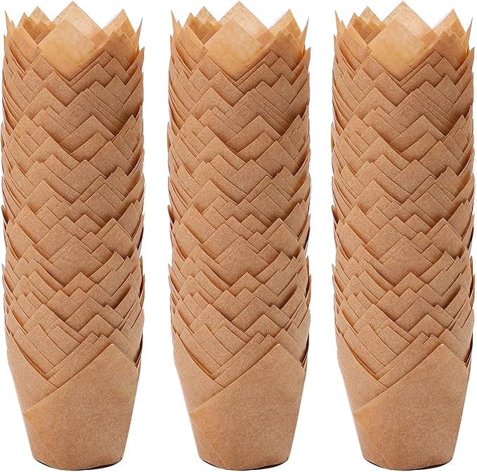 Ruisita 150 Pieces Mini Baking Cups Tulip Baking Cups Cupcake Liners Muffin Liners for Wedding, Birthday, Christmas, Baby Shower Parties (Natural)