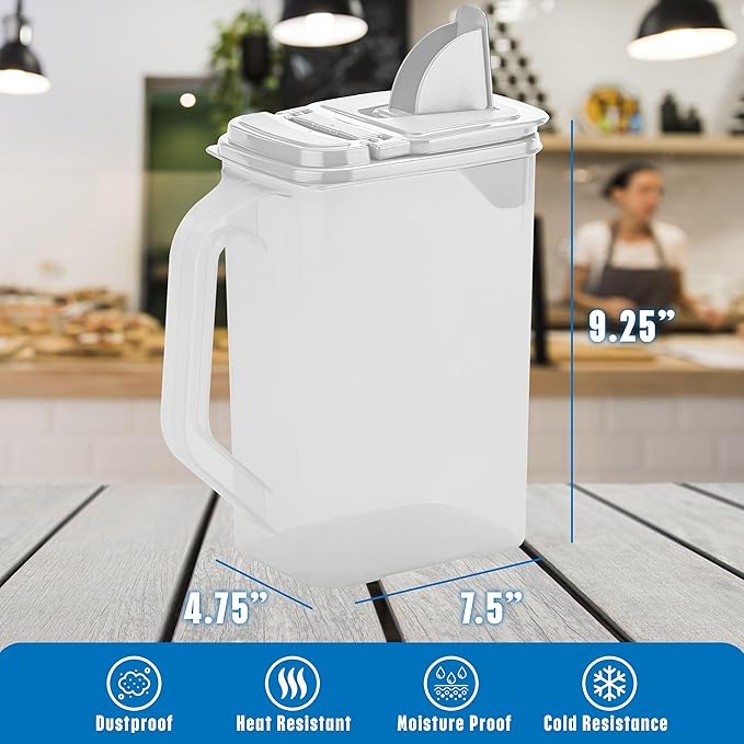 Buddeez Kitchen Pantry Container - Easy Grip Handle for Mess Free Use - Flour and Sugar Storage Made Simple - 4 Quart White Lid