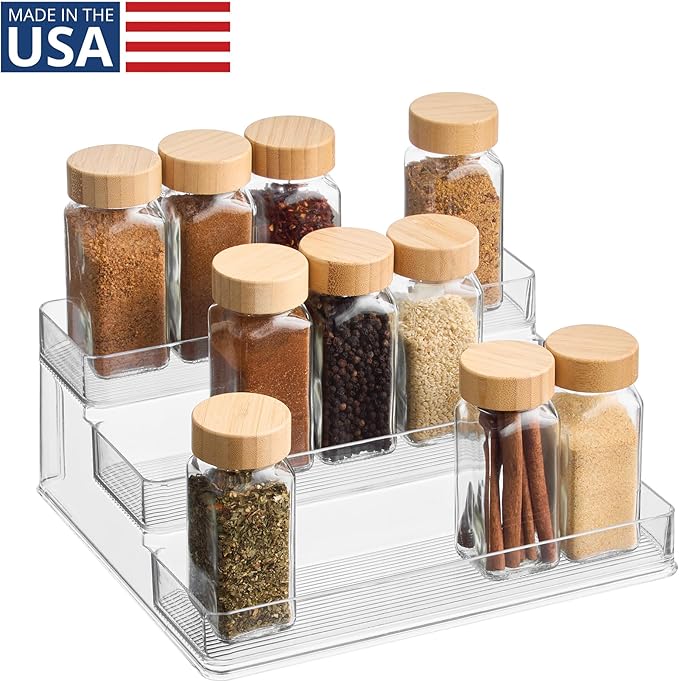 iDesign 3-Tier Spice Rack Organizer for Cabinets, Pantry or Countertop - Clear - Made in USA