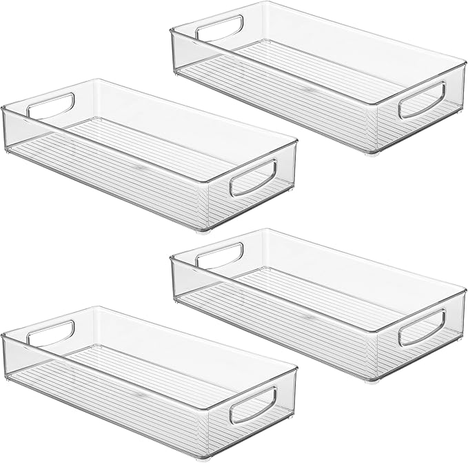 iDesign Stackable Clear Plastic Extra Long Pantry Organizers and Cabinet Storage Bins for Kitchen, 4-Pack