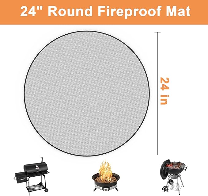 24" Fire Pit Mat for Solo Stove Bonfire, Round 4-Layer Fireproof Mat, Under Grill Mats for Outdoor Grill, Waterproof BBQ Mat for Deck Patio Grass Protector, Heat Resistant Reusable Camping Stove Mats