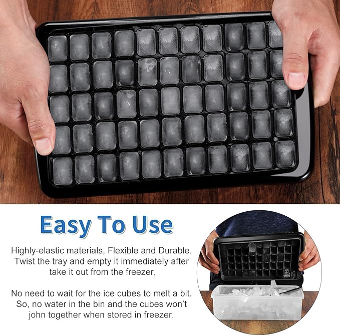 Ice Cube Tray with Lid & Bin for Freezer - 55 Nugget Ice Maker Tray, Cocktail Coffee Ice Mold for Easy Release Small Cubes, with Ice Container Scoop, Flexible Durable Plastic, BPA Free