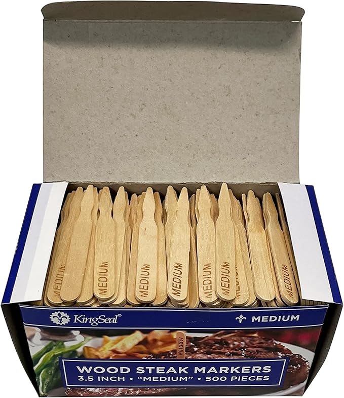 KingSeal 5000 Count 3.5 Inch Natural Birch Wood Steak Markers, Heat Stamped, Medium, Eco Friendly, Commercial Bulk Pack - 10 Boxes x 500 Markers