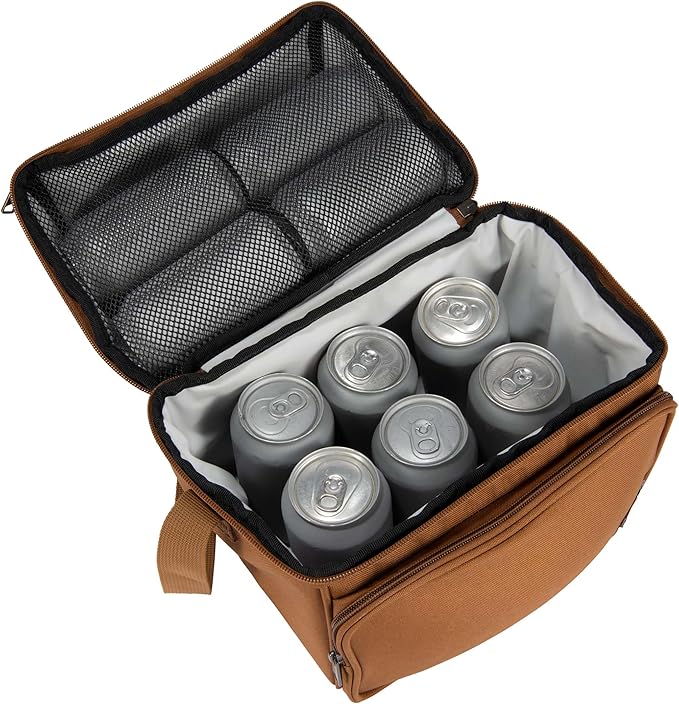 Carhartt Camping Cooler, Worksite Lunchbox, Soft Shell Lunch Bag for Construction Sites, Work and Everyday Use, Brown