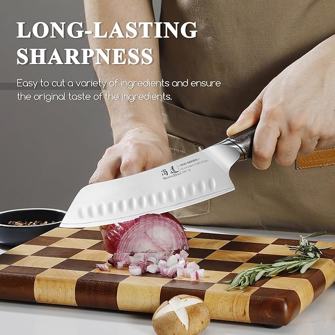 SHANGDAO 7 Inch Japanese Santoku Chef Knife, VG10 Stainless Steel Kitchen Cooking Knife with Pakkawood Handle Gift Box